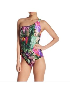 Jantzen One-Shoulder Tropical Print One Piece Swimsuit - Multicolor